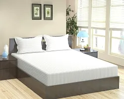 AVISARDO 200TC Stripes Elastic bedsheet King Size Double Bed with 2 Pillow Cover -Size 72*78*8 Inches, White-thumb3