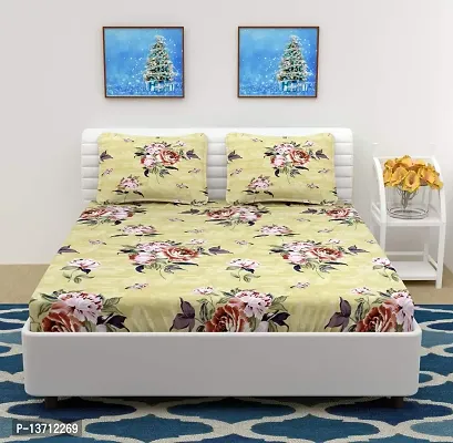 AVISARDO Printed 200 TC Elastic bedsheet King Size Double bedsheets with 2 Pillow Cover- 72*78*8 Inch, Yellow Flower