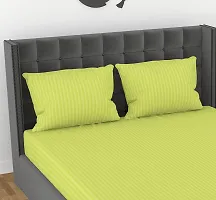 Avisardo Satin Stripes 300TC Plain Elastic bedsheet King Size Double Bed with Pillow Covers Size 78x72x8 Inchs- Neon Green-thumb2