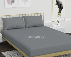 AVISARDO 200TC Solid Color Elastic bedsheet King Size Double Bed with 2 Pillow Cover -Size 72*78*8 Inches, Dark Grey-thumb1