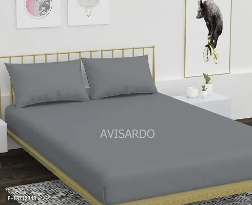 AVISARDO 200TC Solid Color Elastic bedsheet King Size Double Bed with 2 Pillow Cover -Size 72*78*8 Inches, Dark Grey-thumb2