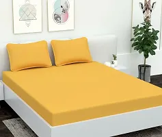 AVESARDO - Home Super Solid 144 TC Microfiber Double King Bedsheet with 2 Pillow Cover (Yellow, King)-thumb1