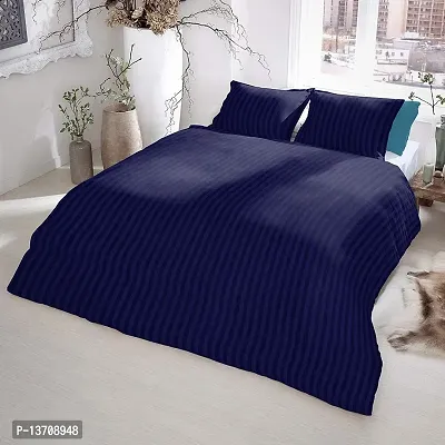 DECOREZA Glace Cotton Plain Solid  Striped Bedsheet for Single Bed with 1 Pillow Cover Size 228cm x 152 cm, for Hotels |Home |Hospital |Guest House-thumb2