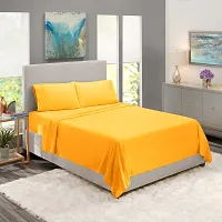 DECOREZA Glace Cotton Plain Solid  Striped Bedsheet for Double Bed with Two Pillow Covers for Hotels |Home |Hospital |Guest House (Yellow, Double Bed Solid)-thumb2