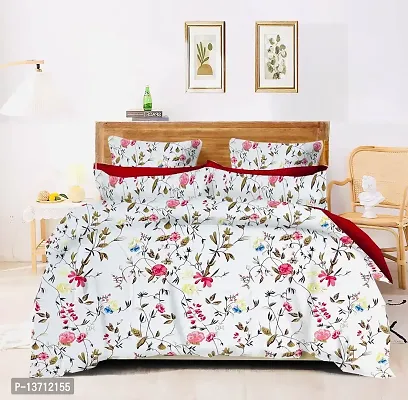 AVISARDO Glace Cotton 200TC Elastic Fitted Printed Double Bed Bedsheets with 2 Pillow Cover - King Size 78 x 72 (Twill White Leaf)