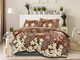 AVISARDO Glace Cotton 200TC Elastic Fitted Printed Double Bed Bedsheets with 2 Pillow Cover - King Size 78 x 72 (Twill Brown Flower)-thumb1