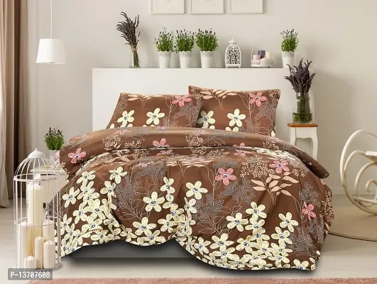 AVISARDO Glace Cotton 200TC Elastic Fitted Printed Double Bed Bedsheets with 2 Pillow Cover - King Size 78 x 72 (Twill Brown Flower)-thumb2