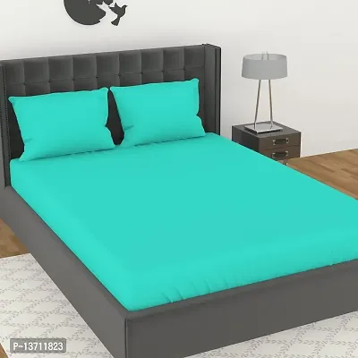 Avisardo 300TC Plain Elastic bedsheet King Size Double Bed with Pillow Covers Size 78x72x8 Inchs- Aqua Blue