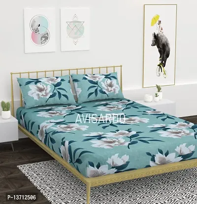 AVISARDO Printed 200 TC Elastic bedsheet King Size Double bedsheets with 2 Pillow Cover- 72*78*8 Inch, Green Flower