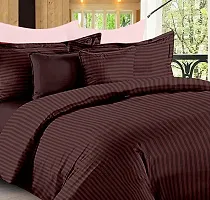 DECOREZA Home 320 TC Glace Cotton Satin Stripes Plain Bedsheet for 1 Double Bed with 2 Pillow Covers Home| Hotels| Guest House| | PGHouse| ((Satin Brown), Striped Patti Double)-thumb2