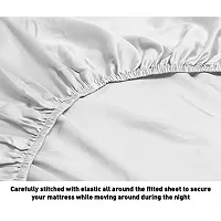 Avisardo Satin Stripes 300TC Plain Elastic bedsheet King Size Double Bed with Pillow Covers Size 78x72x8 Inchs- White-thumb3