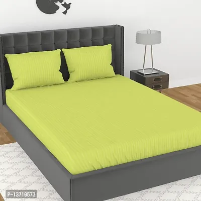 Avisardo Satin Stripes 300TC Plain Elastic bedsheet King Size Double Bed with Pillow Covers Size 78x72x8 Inchs- Neon Green