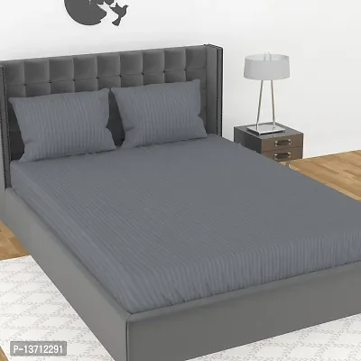 Avisardo Satin Stripes 300TC Plain Elastic bedsheet King Size Double Bed with Pillow Covers Size 78x72x8 Inchs- Dark Grey