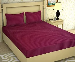 AVISARDO 200TC Stripes Elastic bedsheet King Size Double Bed with 2 Pillow Cover -Size 72*78*8 Inches, Wine-thumb2