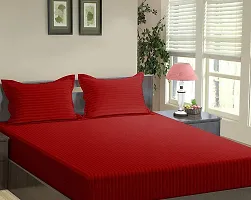 AVESARDO - Home Super Stripe144 TC Glace Cotton Double Bedsheet with 2 Pillow Cover (Red, Double)-thumb1