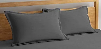 Hertelle Solid Color 250 TC 100% Glace Cotton Plain Double Bedsheet with 2 Pillow Covers (Dark Grey, Double Bed)-thumb1