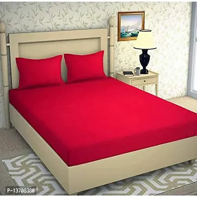 DECOREZA Solid Bedsheet 140 GSM Microfiber 144 Tc Double Bedsheet with 2 Pillow Covers- (Red, Double)
