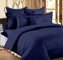 DECOREZA Home 320 TC Glace Cotton Satin Stripes Plain Bedsheet for 1 Double Bed with 2 Pillow Covers Home| Hotels| Guest House| | PGHouse| ((Satin Navy Blue), Striped Patti Double)-thumb2