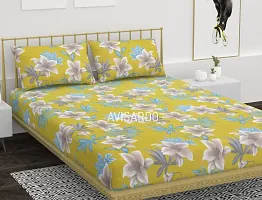 AVISARDO Printed 200 TC Elastic bedsheet King Size Double bedsheets with 2 Pillow Cover- 72*78*8 Inch, Green Damask-thumb2