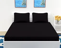 AVESARDO - Home Super Solid 144 TC Microfiber Double King Bedsheet with 2 Pillow Cover (Black, King)-thumb2