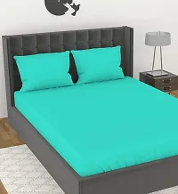 Avisardo 300TC Plain Elastic bedsheet King Size Double Bed with Pillow Covers Size 78x72x8 Inchs- Aqua Blue-thumb1