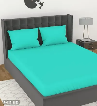 Avisardo 300TC Plain Elastic bedsheet King Size Double Bed with Pillow Covers Size 78x72x8 Inchs- Aqua Blue-thumb2