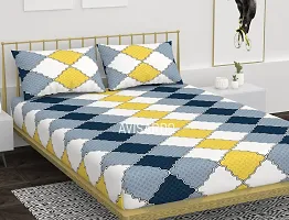 AVISARDO Printed 200 TC Elastic bedsheet King Size Double bedsheets with 2 Pillow Cover- 72*78*8 Inch, White Yellow-thumb2