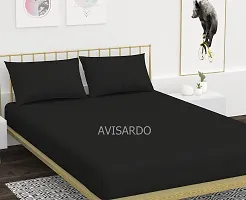 AVISARDO Glace Cotton 200TC Elastic Fitted Solid Double Bed Bedsheets with 2 Pillow Cover - King Size 78 x 72, (Black)-thumb1