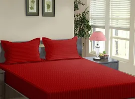 AVESARDO - Home Super Stripe144 TC Glace Cotton Double Bedsheet with 2 Pillow Cover (Red, Double)-thumb2