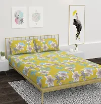 AVISARDO Glace Cotton 200TC Elastic Fitted Printed Double Bed Bedsheets with 2 Pillow Cover - King Size 78 x 72. (Yellow)-thumb1