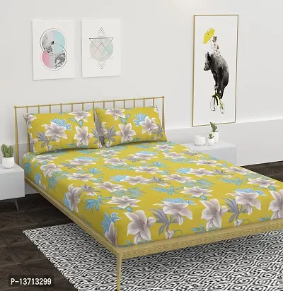 AVISARDO Glace Cotton 200TC Elastic Fitted Printed Double Bed Bedsheets with 2 Pillow Cover - King Size 78 x 72. (Yellow)-thumb2