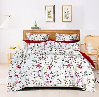 AVISARDO Glace Cotton 200TC Elastic Fitted Printed Double Bed Bedsheets with 2 Pillow Cover - King Size 78 x 72 (Twill White Leaf)-thumb1