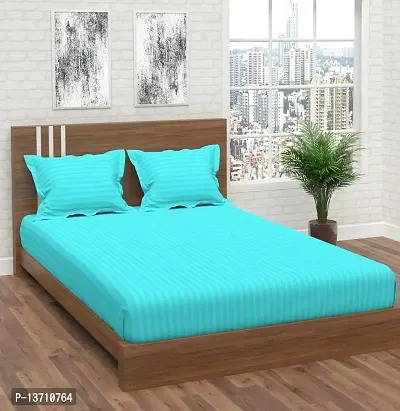Avisardo Satin Stripes 300TC Plain Elastic bedsheet King Size Double Bed with Pillow Covers Size 78x72x8 Inchs- Aqua Blue
