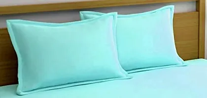 Hertelle Solid Color 250 TC 100% Glace Cotton Plain Double Bedsheet with 2 Pillow Covers (Aqua Blue, Double Bed)-thumb1