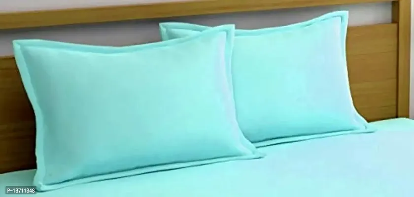 Hertelle Solid Color 250 TC 100% Glace Cotton Plain Double Bedsheet with 2 Pillow Covers (Aqua Blue, Double Bed)-thumb2