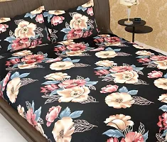 AVISARDO Elastic Fitted King Size Bedsheets for Double Bed with 2 Pillow Covers, Golden Flower-thumb1