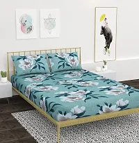 AVISARDO Glace Cotton 200TC Elastic Fitted Printed Double Bed Bedsheets with 2 Pillow Cover - King Size 78 x 72. (Green)-thumb1