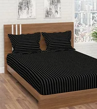 Avisardo Satin Stripes 300TC Plain Elastic bedsheet King Size Double Bed with Pillow Covers Size 78x72x8 Inchs- Black-thumb1