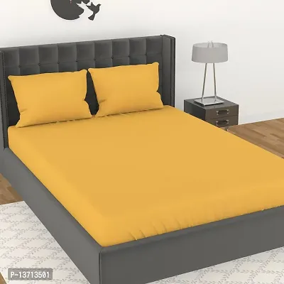 Avisardo 300TC Plain Elastic bedsheet King Size Double Bed with Pillow Covers Size 78x72x8 Inchs- Yellow