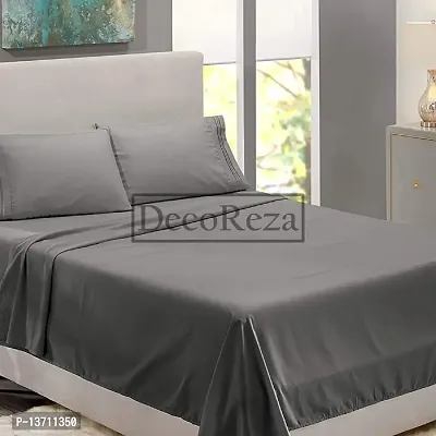 DECOREZA Glace Cotton Plain Solid Bedsheet for Single Bed with One Pillow Cover for Hotels |Home |Hospital |Guest House (Dark Grey, Single Bed)