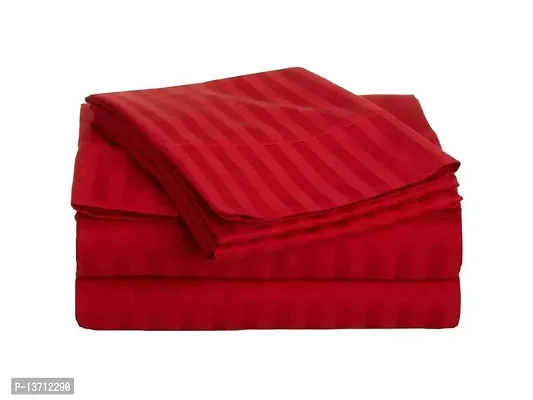 DECOREZA Home 320 TC Glace Cotton Satin Stripes Plain Bedsheet for 1 Double Bed with 2 Pillow Covers Home| Hotels| Guest House| | PGHouse| ((Satin Red), Striped Patti Double)-thumb2