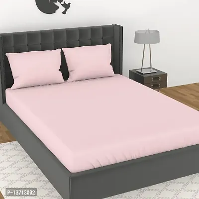 Avisardo 300TC Plain Elastic bedsheet King Size Double Bed with Pillow Covers Size 78x72x8 Inchs- Rose Pink