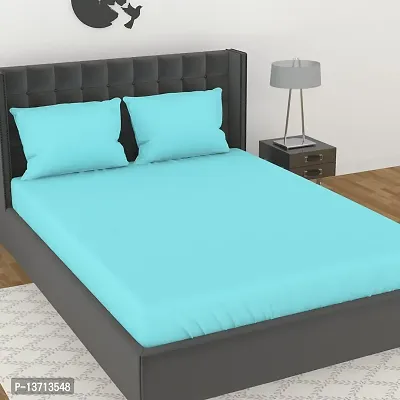 Avisardo 300TC Plain Elastic bedsheet King Size Double Bed with Pillow Covers Size 78x72x8 Inchs- Sky Blue