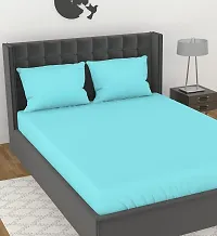 Avisardo 300TC Plain Elastic bedsheet King Size Double Bed with Pillow Covers Size 78x72x8 Inchs- Sky Blue-thumb1