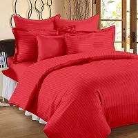 DECOREZA Home 320 TC Glace Cotton Satin Stripes Plain Bedsheet for 1 Double Bed with 2 Pillow Covers Home| Hotels| Guest House| | PGHouse| ((Satin Red), Striped Patti Double)-thumb2