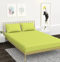 AVISARDO 200TC Stripes Elastic bedsheet King Size Double Bed with 2 Pillow Cover -Size 72*78*8 Inches, Green-thumb1