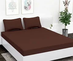 AVESARDO - Home Super Solid 144 TC Microfiber Double King Bedsheet with 2 Pillow Cover (Brown, King)-thumb1