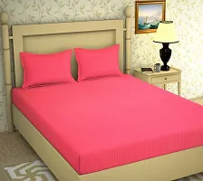 AVESARDO - Home Super Stripe144 TC Glace Cotton Double Bedsheet with 2 Pillow Cover (Pink, Double)-thumb1