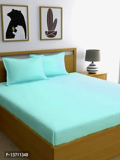 Hertelle Solid Color 250 TC 100% Glace Cotton Plain Double Bedsheet with 2 Pillow Covers (Aqua Blue, Double Bed)