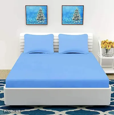 DECOREZA Solid Bedsheet 140 GSM Microfiber 144 Tc Double Bedsheet with 2 Pillow Covers- (Sky Blue, Double)